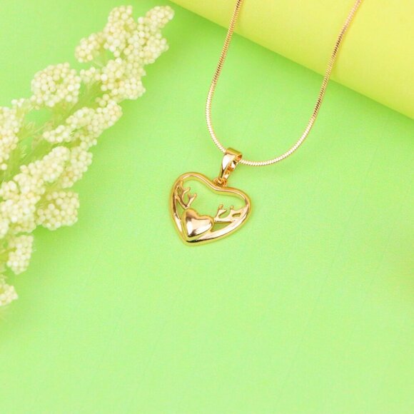 "Heart Shaped Rose Gold Pendant with Antler Design Accent, XPPT1267 - Picture 2 of 13